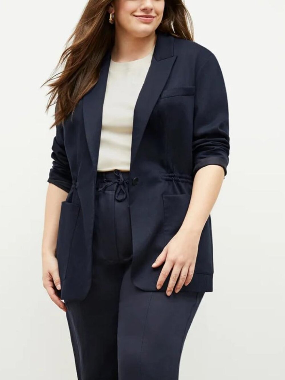 MM LaFleur The Hyo Jacket in Everyday Twill dark Night blue cinched waist blazer